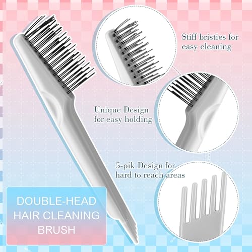 Boao 2 Pcs Hair Brush Cleaning Tool Set,2-in-1 Double Headed Hair Brush Comb,Metal Toothed Cleaner Dirt Remover, Portable Hairbrush Cleaner Tool for Removing Dust Home Salon Use(Pink and Gray) - color: null