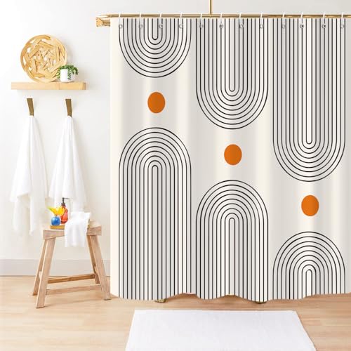 Boho Mid Century Shower Curtain, Minimalist Abstract Arch Simple Sun Modern Machine Washable Waterproof for Bathroom Bathtub with 12 Hooks 72x72 - color: Cream, size: 72"W x 72"L (Pack of 1)