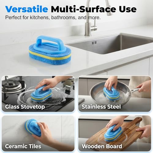 Handled Bathtub Scrubber, Kitchen Bathtub Toilet Cleaner All Purpose Shower Sponge Scrubbing Brush, for Clean Sinks, Shower Stalls, Tiles, Range Hoods, and Pool Steps (1pc) - color: 1pc