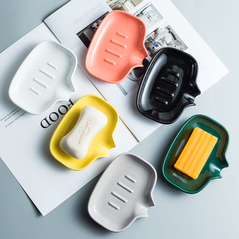 Multi-Color Ceramic Soap Dish for Kitchen or Bathroom, Easy to Clean, Self Draining Soap Holder, Keeps Soap Dry (Black) - color: Black