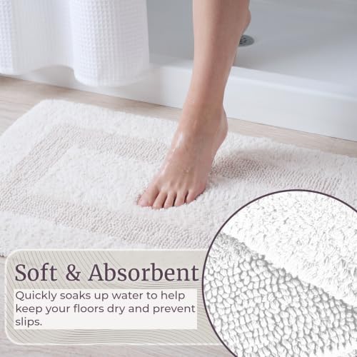Bathroom Rugs - 2-Piece Cotton Bathroom Mat Set - Machine Washable Bath Mats for Restroom, Kitchen, or Laundry Room by Lavish Home (White) - color: White
