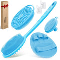 Silicone Back/Body/Face Scrubber & Soft Bath Glove Set 4PCS, Gentle Exfoliating Back & Body Scrubber with Dual-Side Brush Head, Hand-fit Bath Glove & Face Scrubber for Deep Cleaning(Blue-4PC) - color: Blue*4