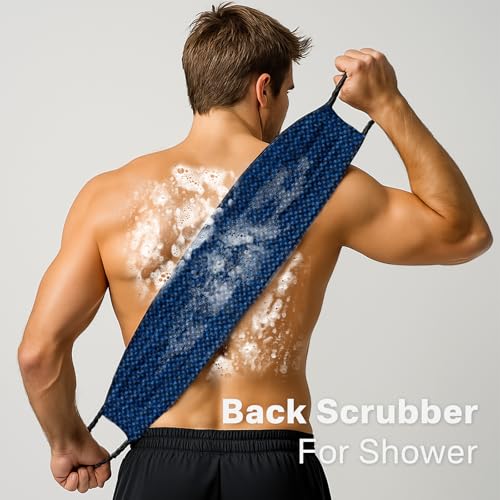 Yiclick Dual-Textured Exfoliating Washcloth Towel - Back Scrubber for Use in Shower Bath, Exfoliating Body Scrubber Exfoliator, Japanese Exfoliate Loofah Lufa Sponge Wash Cloth for Women Men - color: Blue