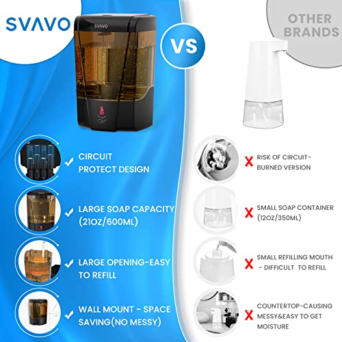 SVAVO Automatic Soap Dispenser Hand Soap Dispenser Wall Mount 600m/21fl.oz, Touchless Electric Sensor Pump Battery Operated for Offices Home Kitchen Bathroom Hotel Restaurant Commercial - color: Black+amber, size: 600ml