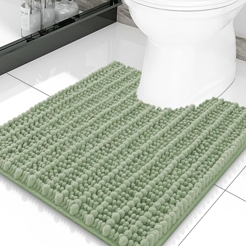 Smiry Bathroom Toilet Rugs U Shaped 20x20, Extra Soft Absorbent Non Slip Rubber Backing Chenille Contour Bath Rugs for Toilet, Machine Washable Contoured Bath Mats, Sage Green - color: Sage Green, size: 20'' X 20''