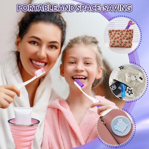 Toothbrush Travel Case, Travel Toothbrush Silicone Collapsible Toothbrush Cup, Travel Toothbrush Set Suitable for Business Camping Travel or Daily Use (Purple) - color: Purple