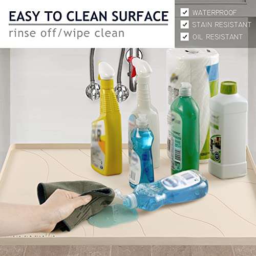 Heavy Duty Silicone Under Sink Mats for Kitchen Waterproof 25" x 22", Extra Thick Under Sink Rubber Mat Drip Tray, Raised Edge Under Sink Liner,Prevent Drips, Leaks, Spills,Taupe - color: Beige, size: 25'' x 22'' x 1''