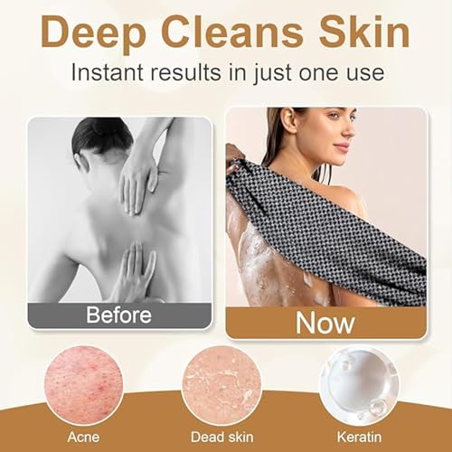 Exfoliating Shower Towel，Premium Scrub Wash Back Bath Cloth for Body Face，Body Back Scrubber for Shower, Long Scrub Towel for Women Men Full Body Exfoliator (Black)