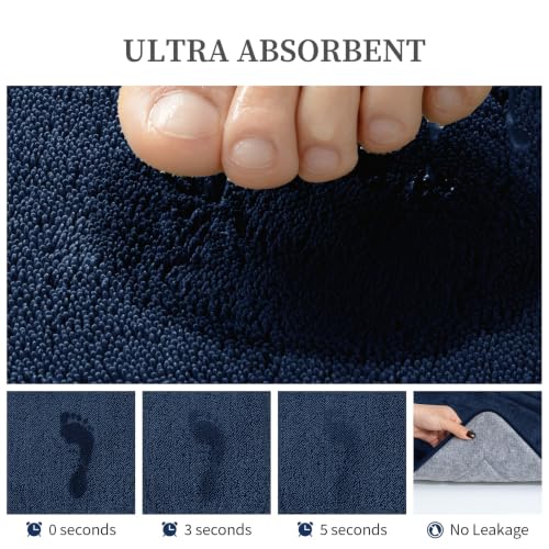 YIHOUSE Bathroom Rugs Sets 5 Piece, Towel-Like Soft Absorbent Thick High Density Memory Foam Bath Mat Set, Non-Slip Machine Washable Bath Rugs for Bathroom, Tub & Shower, Dark Blue - color: Dark Blue, size: 1'8" x 3'10" (5 pieces)