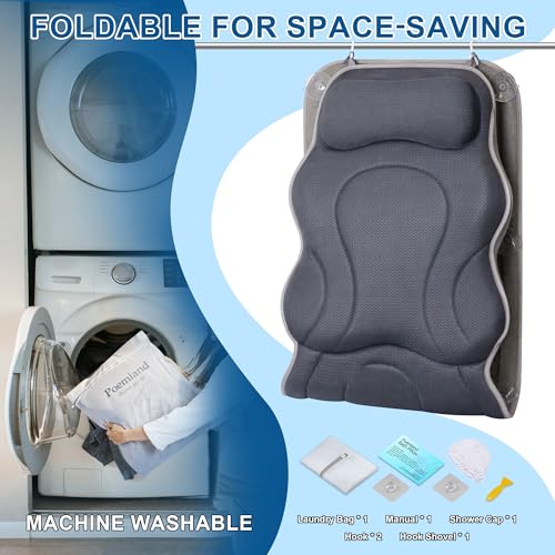 Poemland Full Body Bath Pillow for Tub - Extra Long & Thick Tub Pillow with Head, Back & Lumbar Support, 168 Non-Slip Suction Cups, Soft 5D Mesh Spa Cushion, Fits All Tubs-Gift for Soaking(Gray) - color: Gray