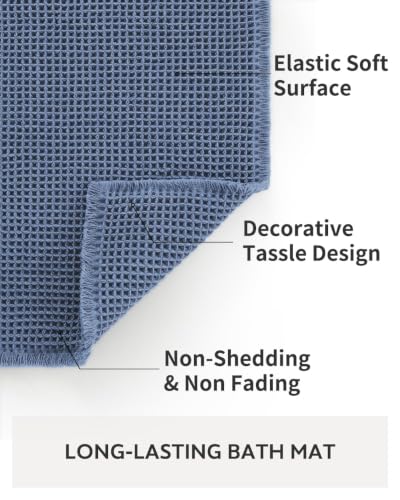 tchdio Waffle Bath Mat-Runner Rug, Super Absorbent Non Slip Bath Mats for Bathroom Machine Washable Long Rugs with Tassels, Bath Rugs for Bathroom Floor Beside Tub, 2' x 6'(24" x 72"), Blue - color: Blue, size: 2' x 6' (Rectangular)