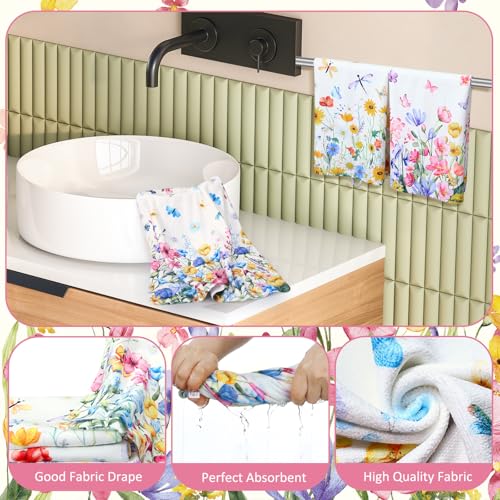 Tatuo 8 Pcs Wildflower Shower Curtain Set Watercolor Floral Bathroom Accessories Decor Farmhouse Plants Butterfly Waterproof Shower Curtain with Towels Carpet Bath Mat Toilet Rugs and 12 Hooks - style: Wildflower