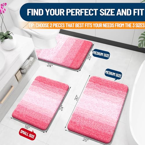 OLANLY Bathroom Rug Set 2 Piece, Soft Absorbent Microfiber Bath Mats and U-Shaped Contour Toilet Rug, Non-Slip, Machine Wash Dry, Plush Shaggy Bath Mats for Bathroom (24"x16"+24"x20", Pink) - color: Pink, size: 24" X 16" + U24" X 20"