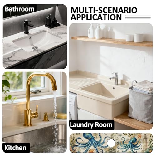 2 Pcs Kitchen Sink Splash Guard Faucet Mat Retro Ocean Octopus Pattern Faucet Mat for Sinks Flower Absorbing Drying Mats for Kitchen Bathroom - color: Ocean Octopus