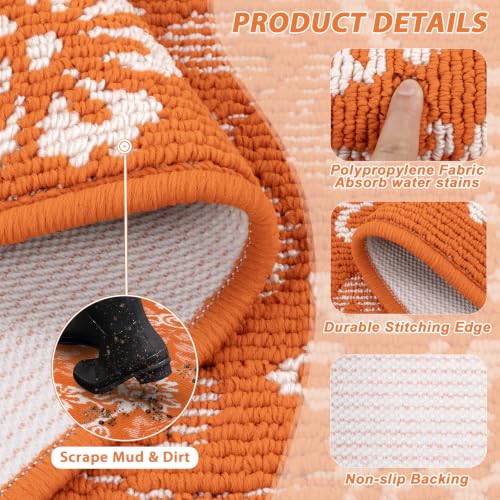 LOKHOM Fall Kitchen Rugs Sets of 3, Non Slip Orange Kitchen Mats for Floor | High-Low Textured Kitchen Rug Set with Rubber Backing, Paisley Floral Washable Carpet Runner for Hallway Sink(Orange & White) - color: Orange, size: 24"x35"+24"x48"+24"x60"