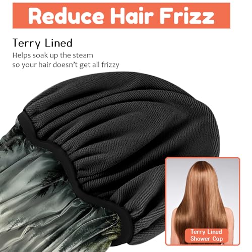 Luxury Shower Cap Terry Lined Reusable Triple Layer Waterproof Hair Elastic Caps Shower Bath Hat for Women Girls Cute Aesthetic-Cloud Forest - color: AL15-Cloud Forest