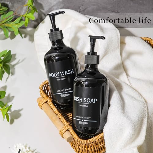(5Pack) Black Shower Bottles Refillable with Labels, 16.9oz Reusable Shampoo and Conditioner Bottles,Shampoo Dispenser Bottles - color: Black