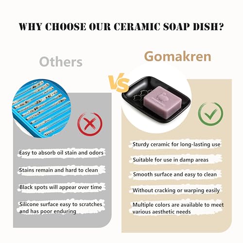Gomakren Ceramic Soap Dish Bar Soap Holder for Bathroom Kitchen Sink Black | Keeps soap dry & long-lasting, raised scalloped design, non-slip base, easy to clean, versatile tray counter storage & decor - color: Black, size: Scalloped