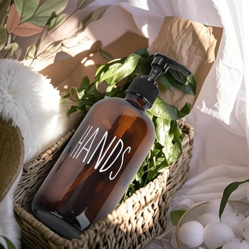 Dish Soap Dispenser with Plastic Pump for Kitchen - 16 OZ Glass Hand Soap Dispenser Set - Kitchen Bathroom Decor and Accessories (Dark Brown) - color: Dark Brown