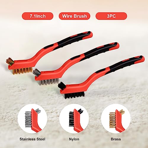 MAXMAN Wire Brush Set 6Pcs, Small Wire Brushes for Cleaning, Rust Remover, Scrub Brush, Detailing Brush, Metal Brush, Stainless Steel/ Brass/ Nylon Bristles Bristle Brush, Scratch Brush, (Red) - style: 6 PCS Brass/Stainless Steel/Nylon Bristles Red