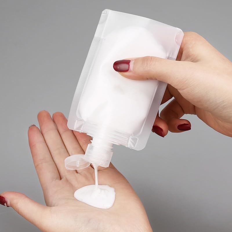 10Pcs Transparent Portable Fluid Packing Bags,New Travel Size Refillable Empty Squeeze Pouch, Premium Clear Travel Pouches for Toiletry, Lotion Shampoo Shower Gel Squeezable Bags (30ml),Bag and Cases