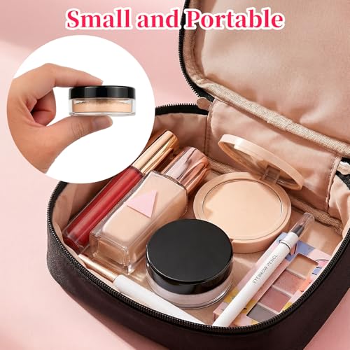 2 Pcs Small Loose Powder Containers with Puff, 10ml Refillable Travel Powder Container with Rotatable Sifter & Leakproof Screw Lid, Mini Makeup Holder for Setting Powders, Blush