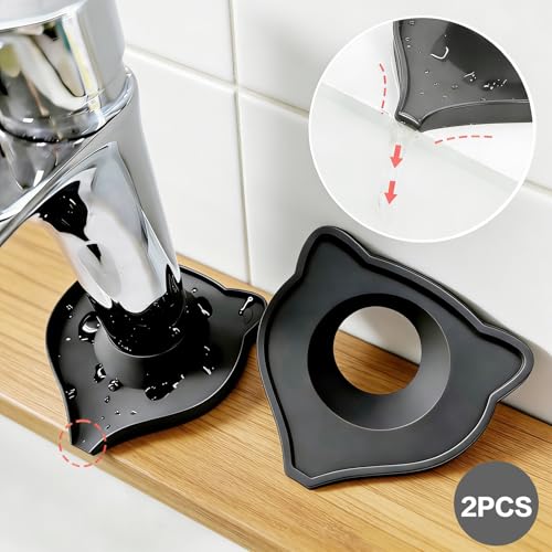 Compact Silicone Kitchen Sink Faucet Splash Proof Mat, Tap Water Diversion Splash Guard Drain Pad(Black,2PCS) - color: Blackx2