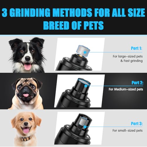 VIWIK Dog Nail Grinder, Dog Nail Trimmers for Large Medium Small Dogs & Cats, Super Quiet Electric Pet Nail Clippers Kit with Light, 2-Speed USB Rechargeable Pet Paws Grooming Tool Black - color: Black+Blue