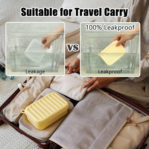 Silicone Travel Soap Case, Leak-Proof Soap Container with Drain Pad | Silicone Soap Holder, Travel Soap Case, Leak-Proof Soap Box, Removable Drain Tray, Portable Soap Container, Gym & Camping Use - color: Cream Yellow