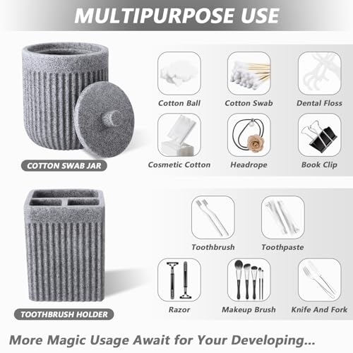 XLHOMO Resin Grey Bathroom Accessories Set 5 Pcs, Lotion Soap Dispenser, Toothbrush Holder, Bathroom Tumbler, Qtip Holder and Vanity Tray, Bathroom Countertop Organizer Set for Modern Home Apartment - color: Grey, size: Resin Bath Set