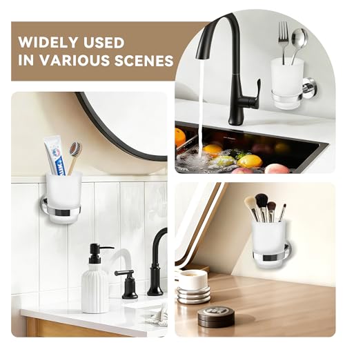 Toothbrush Holder, Wall Mounted Mouthwash Tumbler Holder with Frosted Glass Tumbler for Bathroom&Kitchen,Silver - color: Silver