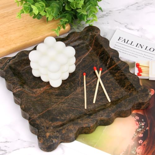 Square Marble Bathroom Vanity Tray,Luxury Natural Stone Decorative Tray,Soap Dispenser Dresser Top Perfume Home Kitchen Toilet Sink Tray, Key Trinket Ring (Rainforest Green, 8" x 8" x 0.8") - color: Rainforest Green, size: 8" x 8" x 0.8"