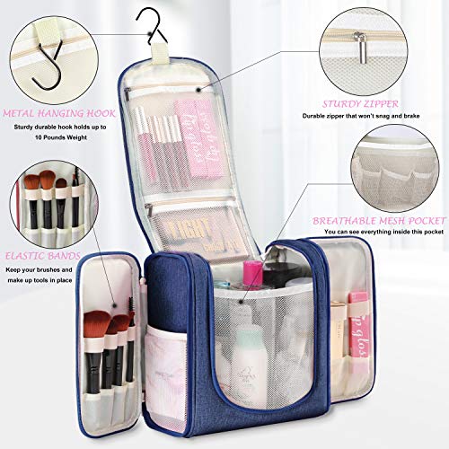 Freegrace Extra Large Hanging Toiletry Bag for Men and Women - Water-Resistant Nylon Travel Bathroom Organizer for Cosmetics, Makeup, and Toiletries - color: Snow Blue