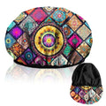 Luxury Shower Cap Terry Lined Reusable Triple Layer Waterproof Hair Elastic Caps Shower Bath Hat for Women Girls Cute Aesthetic-Mandela - color: AL9-Mandela