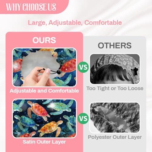 Sea Turtle Reusable Shower Cap Ocean Double Layer Waterproof Shower Caps Large Elastic Hair Cover Adjustable Hair - Drying Caps for Woman Man Bath SPA Travel One Size Fits Most - color: Sea Turtle
