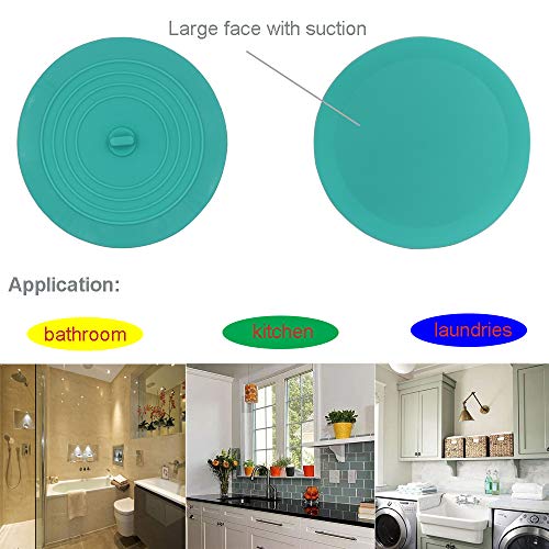 V-TOP Tub Stopper 2 Pack, 6 inches Large Silicone Drain Plug Hair Stopper Flat Suction Cover, Bathtub Accessories for Kitchen Bathroom and Laundry - color: 6" Green&blue