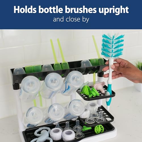 Dr. Brown's Drying Tower, Stand-Up Drying Rack, Countertop Baby Bottle Drying with Organized Storage for Baby Essentials, Space Saving Vertical Rack, Black/White - style: Stand-Up Drying Rack