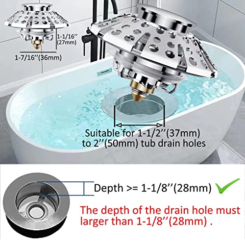 AzWzz Universal Tub Stopper Bathtub Drain Plug, Pop Up Tub Drain Hair Catcher, Drain Cover with Strainer, for 1-3/8 to 2in Bath Drain Hole - color: Chrome Silver, style: Tub Drain Stopper with Hair Catcher