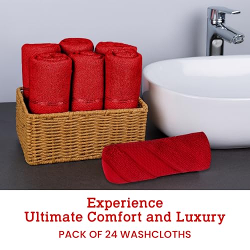 Casa Lino Face Towels & Body Wash Cloths for Showering - 100% Cotton Wash Cloths for Bathroom - Highly Absorbent & Quick Drying Washcloth Set - Cotton Washcloths 24 Pack (12" x 12") - (Red) - color: Red
