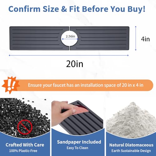 Kitchen Faucet Mat, Diatomite Sink Faucet Mat Splash Guard for Kitchen, Water Absorbing Stone Tray for Sink, Quick Drying Faucet Mat for Kitchen Sink, Absorbent Stone Drying Tray for Bathroom Counter - color: Dark Gray Style 1, size: 20" x 4"