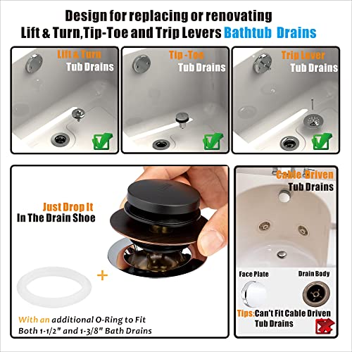 Artiwell Universal Tip Toe Bath Drain Stopper and Cover, Bathtub Drain Stopper, Replaces Lift and Turn, Tip-Toe and Trip Lever drains for Tub, EZ Installation and Clearing (Oil Rubbed Bronze) - color: Oil Rubbed Bronze