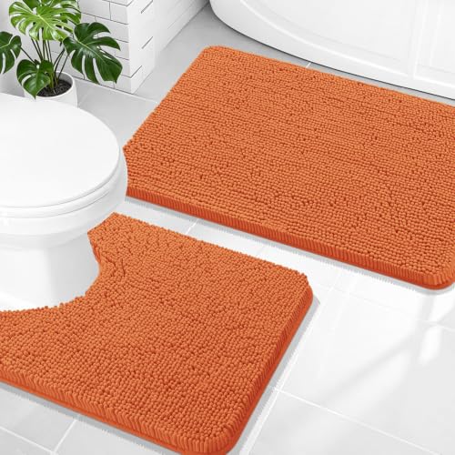 OLANLY Bathroom Rugs Sets 2 Piece, Soft Absorbent Chenille Bath Mats and U-Shaped Contour Toilet Mat Area Rug Set, Machine Washable Bath Carpet, Home Decor Accessories(30"x20"+24"x20", Clay) - color: Clay, size: 30" X 20" + U24" X 20"