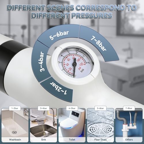 Toilet Plunger, High Pressure Drain Unclogger Plungers with Pressure Gauge, toilet auger Air Drain Blaster, Versatile Heavy Duty Clog Remover for Bathroom, Kitchen, Floor Drain (White) - color: White