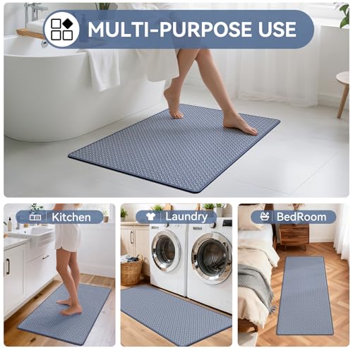 YDKGL Bathroom Runner Non Slip, Extra Soft Absorbent Quick Dry Bath Mats, Foam Weave Texture Thin Bath Rugs Washable with Rubber Backing, 20" x 59“ - color: Blue, size: 20"x 59"