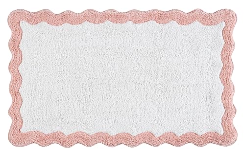 Cotton Scalloped Bathmat with Antiskid 20"x32" Blush Pink – 100% Cotton Scalloped Bath Mat, Anti Skid, Soft & Absorbent Bathroom Rug for Shower, Tub & Entryway - color: Blush Pink, size: 1'8" x 2'8" (Rectangular)