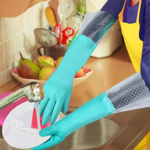 Elgood Reusable Long Dishwashing Cleaning Gloves with Latex Free, Long Cuff,Cotton Lining,Kitchen Gloves 2 Pairs,Purple+Blue Large - color: Long Cuff-purple+blue, size: Large (Pack of 2)