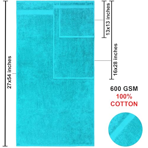American Bath Towels 100% Cotton 6 Piece Turkish Towel Set, Ultra Soft Absorbent Bathroom Towels, 2 Bath Towel 2 Hand Towels 2 Washcloths, Aqua Blue - color: Aqua Blue, size: 6 Piece Towel Set XL