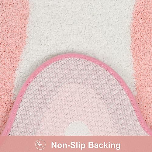 HAOCOO Bathroom Runner Rugs 18x47 inch, Non-Slip Long Rug Cute Bath Mat, Soft Luxury Shower Mat Microfiber Machine Washable Pink Floor Carpet for Sink Tub (washable rug) - color: Pink, size: 18x47 inch (Irregular)