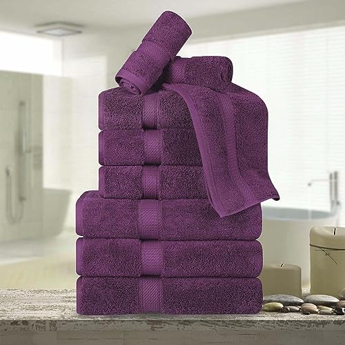 BLUENILEMILLS BNM Madeline Egyptian Cotton Heavyweight Towels, Ideal for Shower, Spa, Hotel, 800 GSM, Face/Washcloths, Hand Towels, Bath Towels, Highly-Absorbent, Luxury, 9 Piece Towel Set, Plum - color: Plum, size: 9-Piece Towel Set