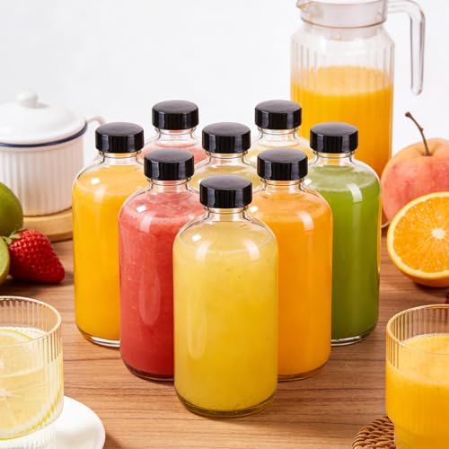 3 Pack,16 OZ Clear Glass Bottles Boston Round Sample Refillable Bottles with Black Caps, Perfect Glass Containers for kombucha, Secondary Fermentation,Storing condiment,Homemade Essential Oils - color: Clear